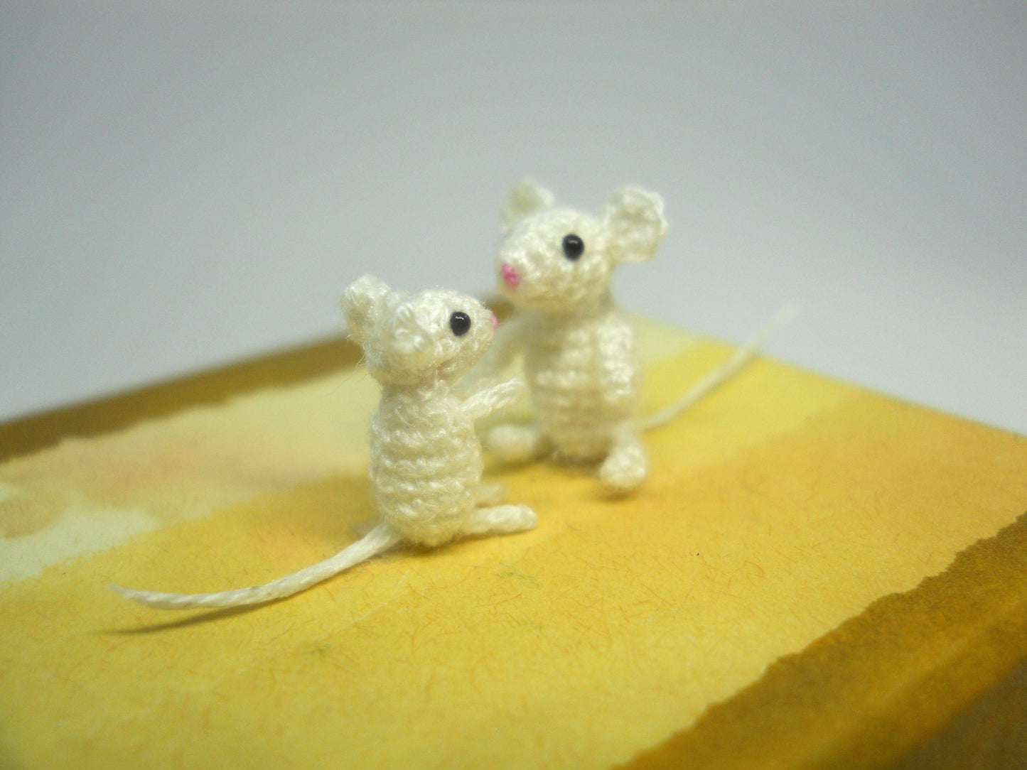 Two Brother White Mice - Micro Crochet Mouse, Amigurumi Stuffed Animal, Set of Two Mice - Made To Order
