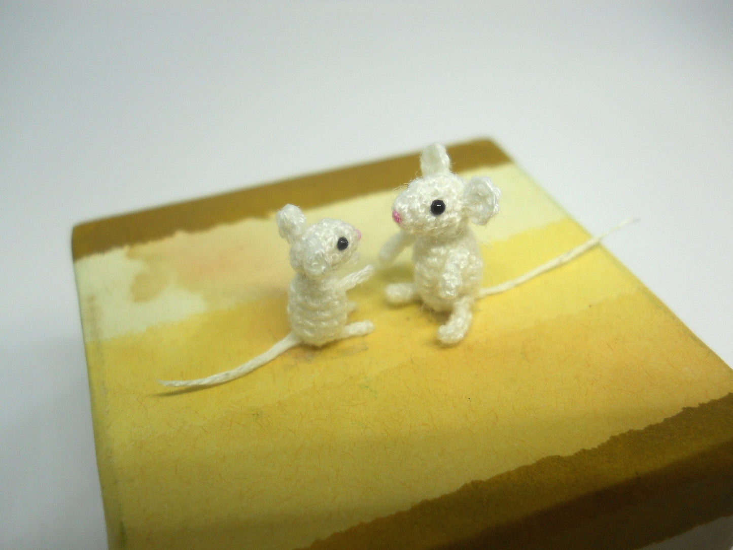 Two Brother White Mice - Micro Crochet Mouse, Amigurumi Stuffed Animal, Set of Two Mice - Made To Order
