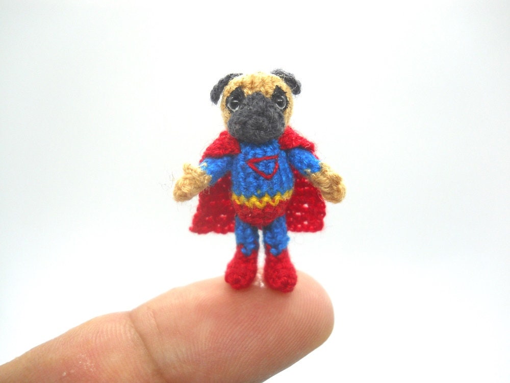 Batman and Super Hero - Micro Amigurumi, Crochet Tiny Doll, Miniature Dog Stuffed Animal.