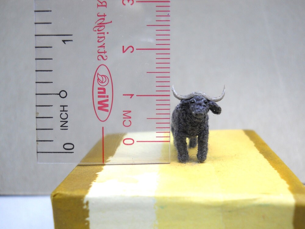 Micro Water Buffalo - Tiny Amigurumi Miniature Crochet Stuffed Animal - Made To Order