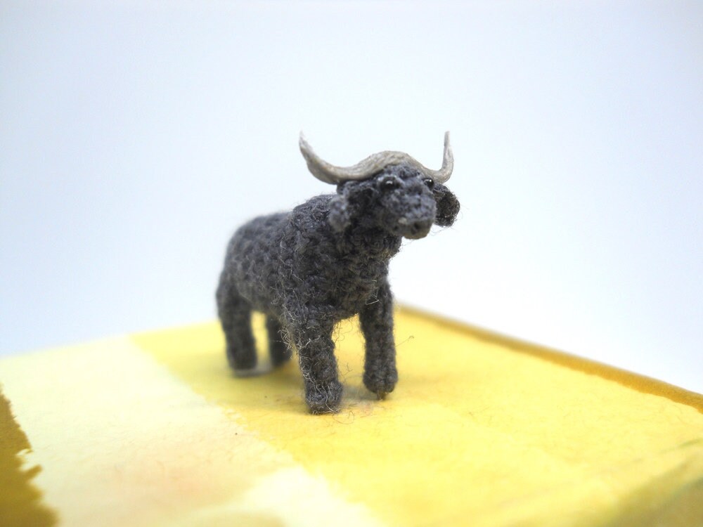 Micro Water Buffalo - Tiny Amigurumi Miniature Crochet Stuffed Animal - Made To Order
