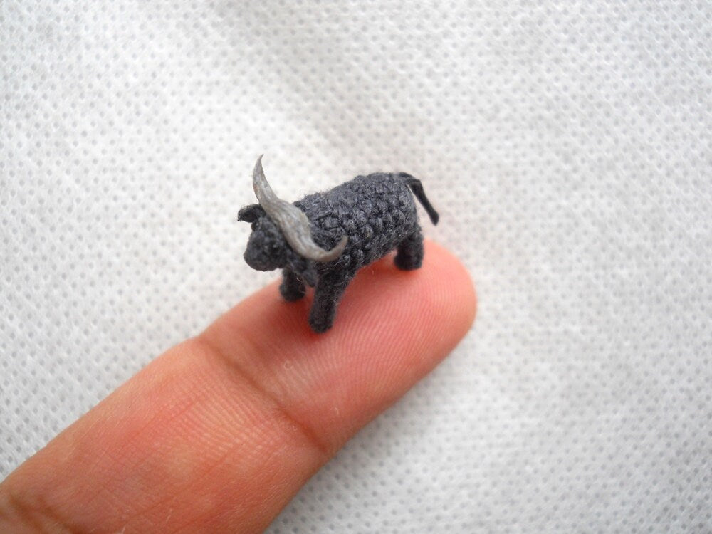 Micro Water Buffalo - Tiny Amigurumi Miniature Crochet Stuffed Animal - Made To Order