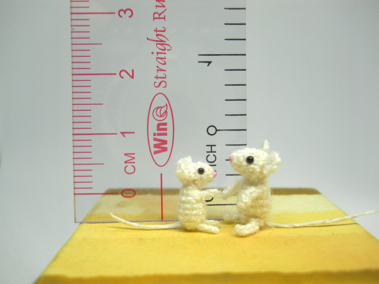 Two Brother White Mice - Micro Crochet Mouse, Amigurumi Stuffed Animal, Set of Two Mice - Made To Order