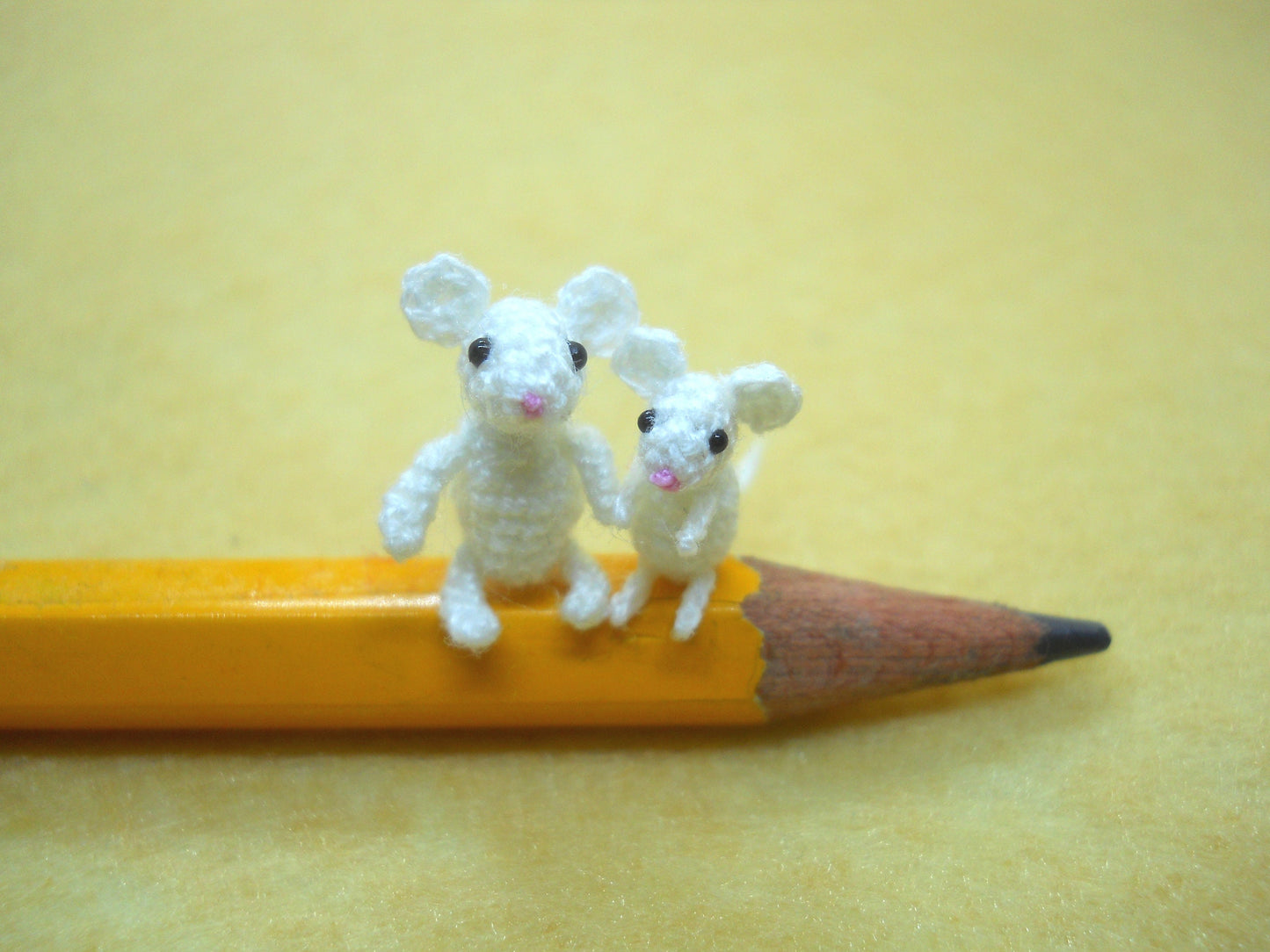 Two Brother White Mice - Micro Crochet Mouse, Amigurumi Stuffed Animal, Set of Two Mice - Made To Order