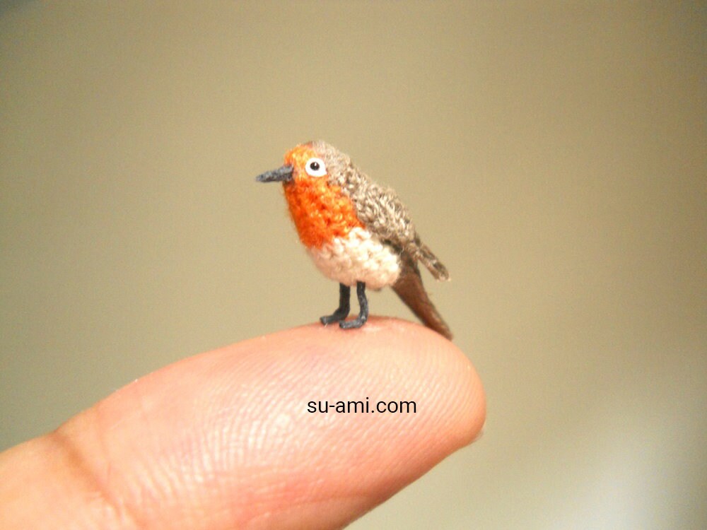 European Robin Bird - Micro Amigurumi Miniature Crochet Bird Stuffed Animal - Made To Order