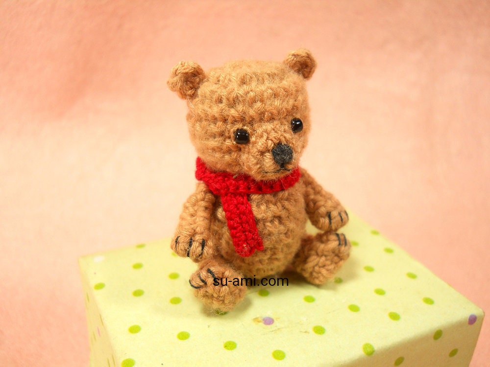 Mini Brown Bear 2 Inches - Crochet Miniature Crocheted Bear Stuffed Animals - Made To Order
