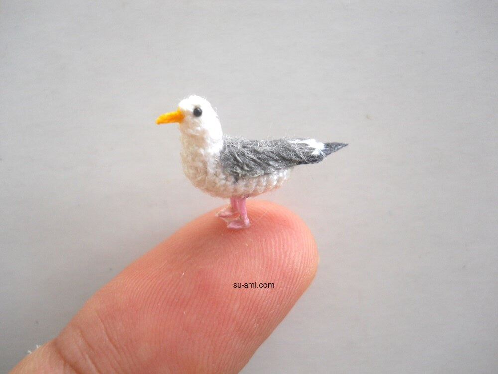 Miniature Crochet Seagull - Micro Amigurumi Seabird - Made To Order