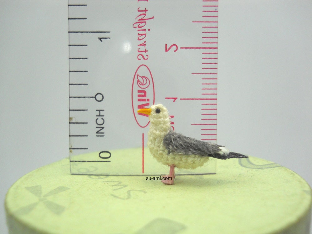 Miniature Crochet Seagull - Micro Amigurumi Seabird - Made To Order