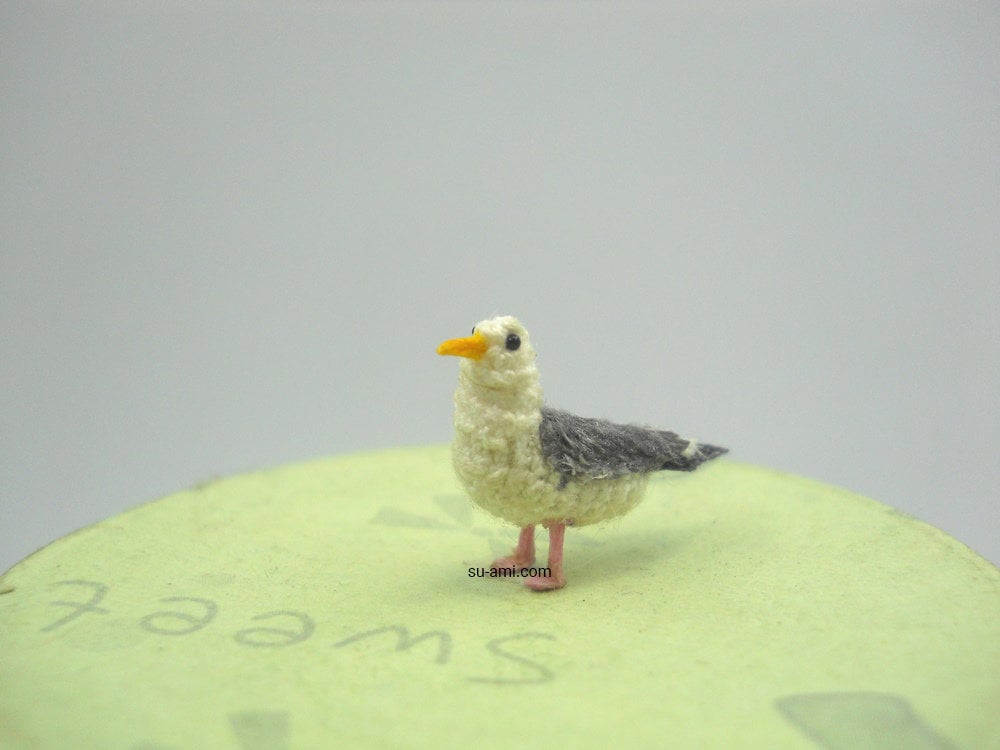 Miniature Crochet Seagull - Micro Amigurumi Seabird - Made To Order