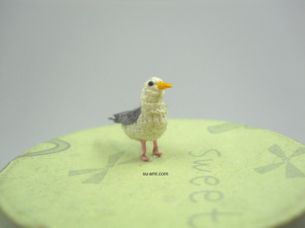 Miniature Crochet Seagull - Micro Amigurumi Seabird - Made To Order