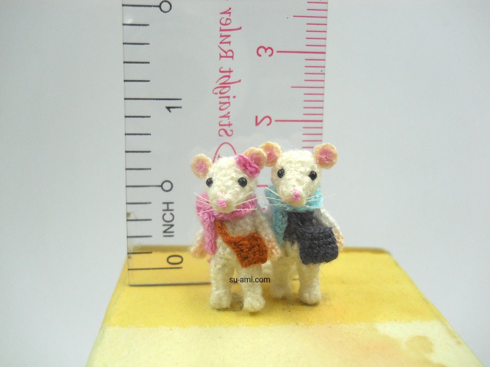 Mini Mice Best Friends - Miniature Crochet Amigurumi White Mice - Made To Order