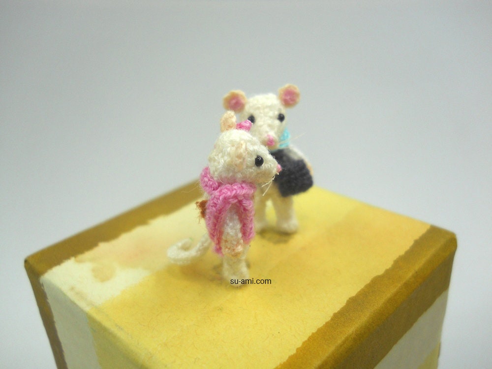 Mini Mice Best Friends - Miniature Crochet Amigurumi White Mice - Made To Order
