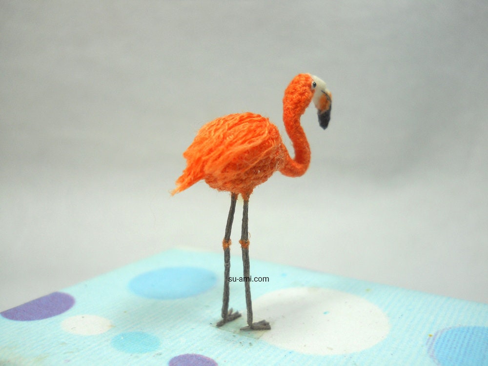 Miniature Flamingo - Micro Amigurumi Miniature Crochet Bird Stuffed Animal - Made To Order