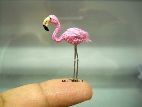 Mini Pink Flamingo - Micro Amigurumi Miniature Crochet Bird Stuffed Animal - Made To Order