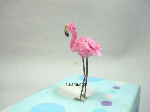 Mini Pink Flamingo - Micro Amigurumi Miniature Crochet Bird Stuffed Animal - Made To Order