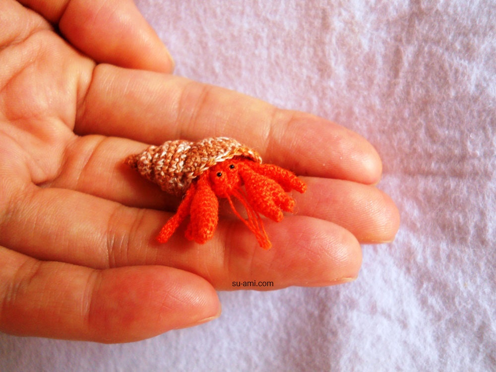 Miniature Hermit Crab - Tiny Crochet Amigurumi Stuffed Animal - Made To Order