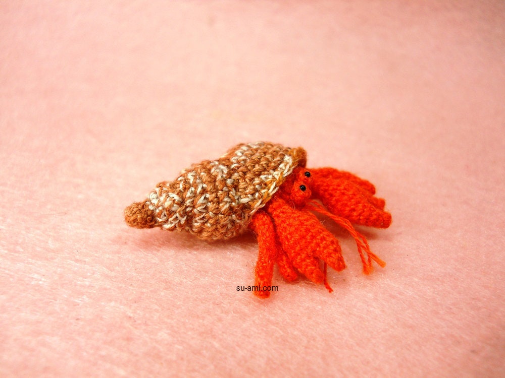 Miniature Hermit Crab - Tiny Crochet Amigurumi Stuffed Animal - Made To Order