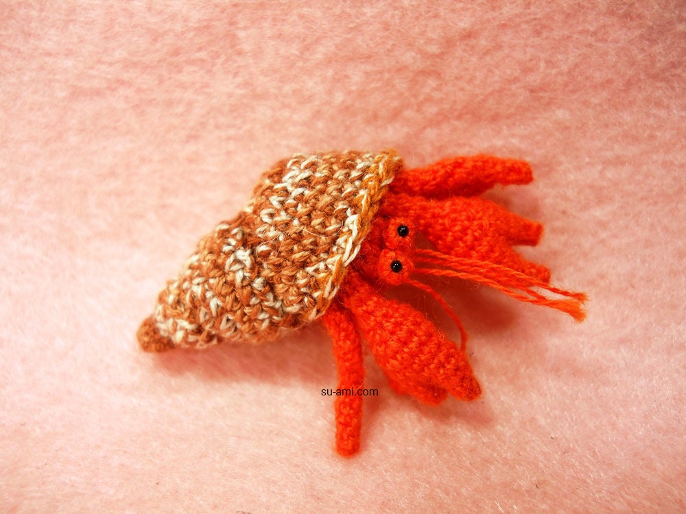 Miniature Hermit Crab - Tiny Crochet Amigurumi Stuffed Animal - Made To Order