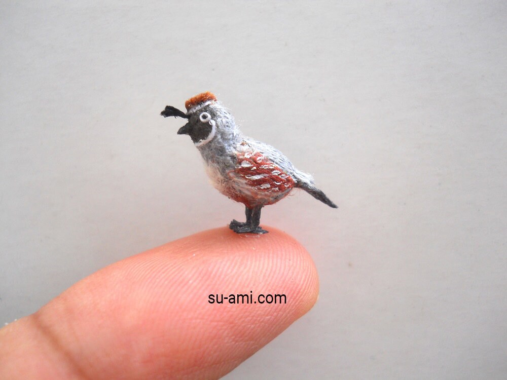 Miniature California Quail - Micro Amigurumi Crochet Bird - Made To Order