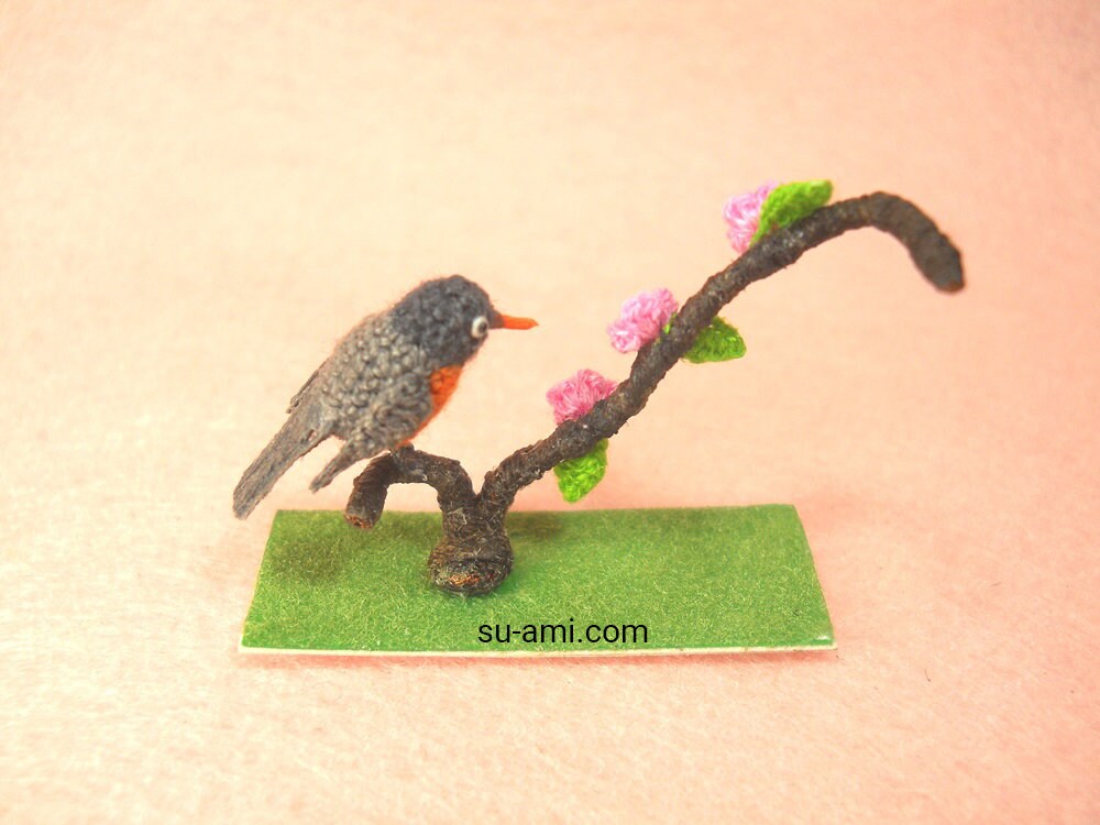 European Robin Bird - Micro Amigurumi Miniature Crochet Bird Stuffed Animal - Made To Order