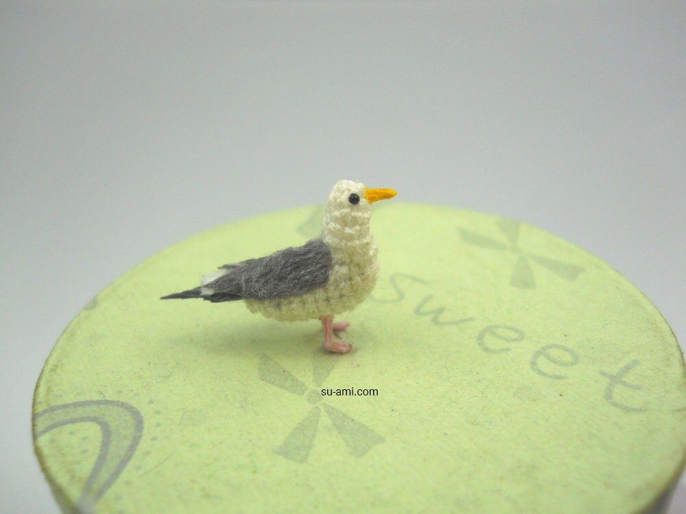 Miniature Crochet Seagull - Micro Amigurumi Seabird - Made To Order