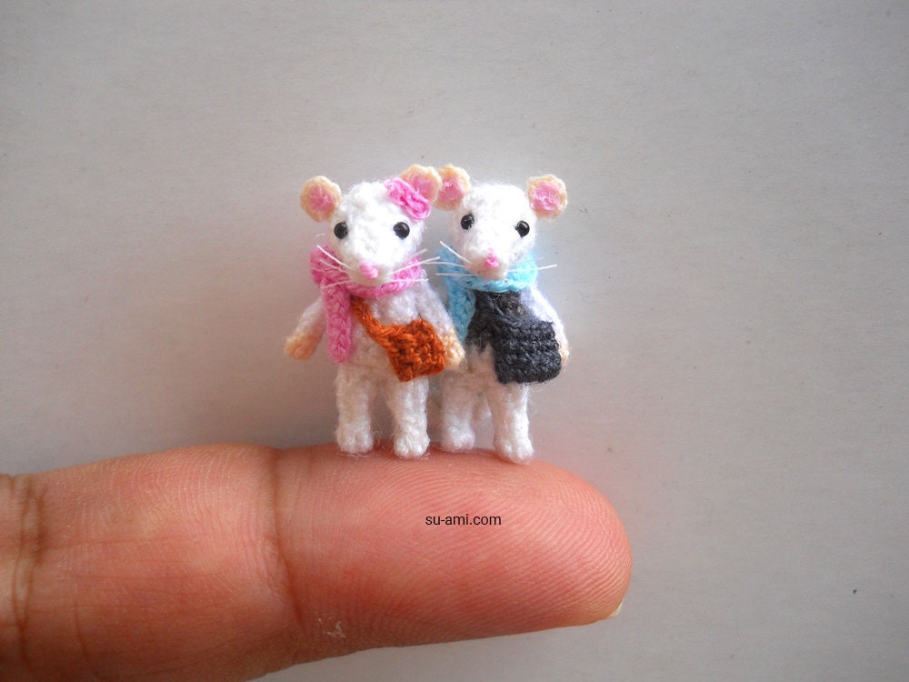 Mini Mice Best Friends - Miniature Crochet Amigurumi White Mice - Made To Order