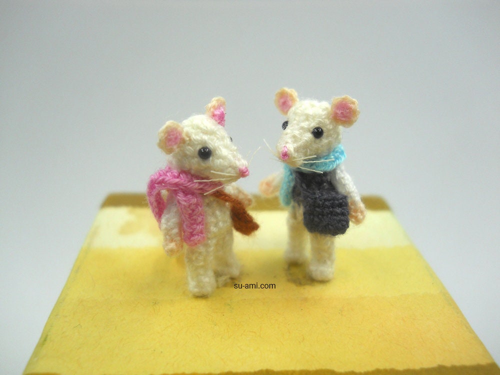 Mini Mice Best Friends - Miniature Crochet Amigurumi White Mice - Made To Order
