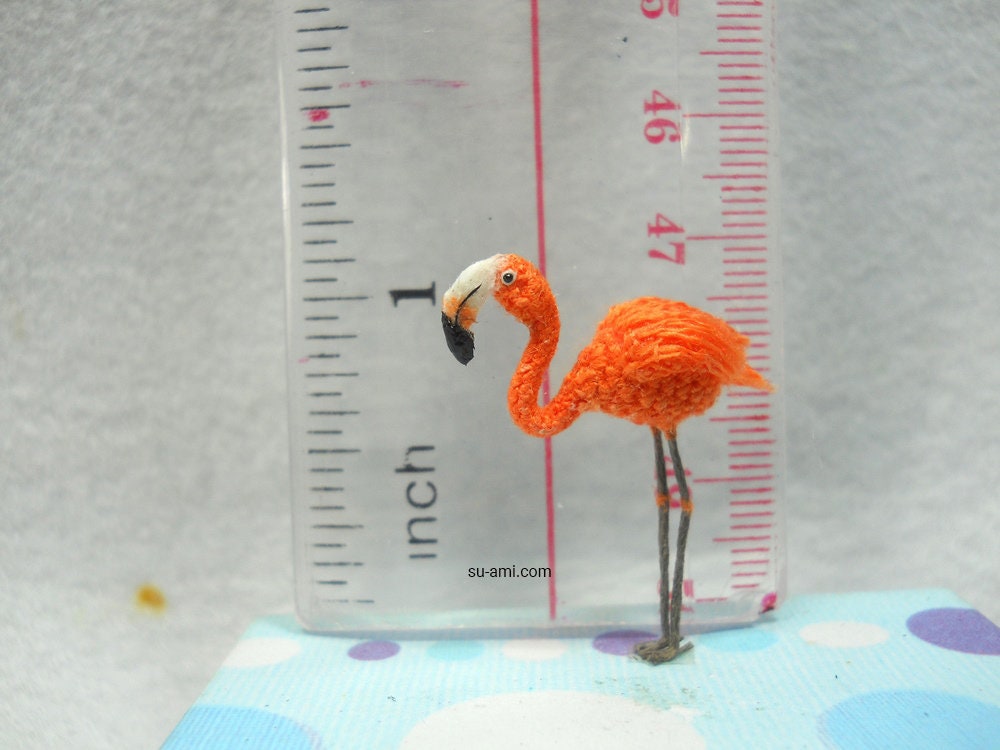 Miniature Flamingo - Micro Amigurumi Miniature Crochet Bird Stuffed Animal - Made To Order