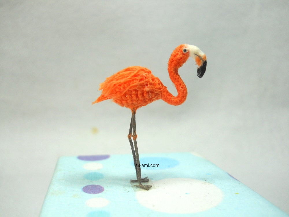 Miniature Flamingo - Micro Amigurumi Miniature Crochet Bird Stuffed Animal - Made To Order