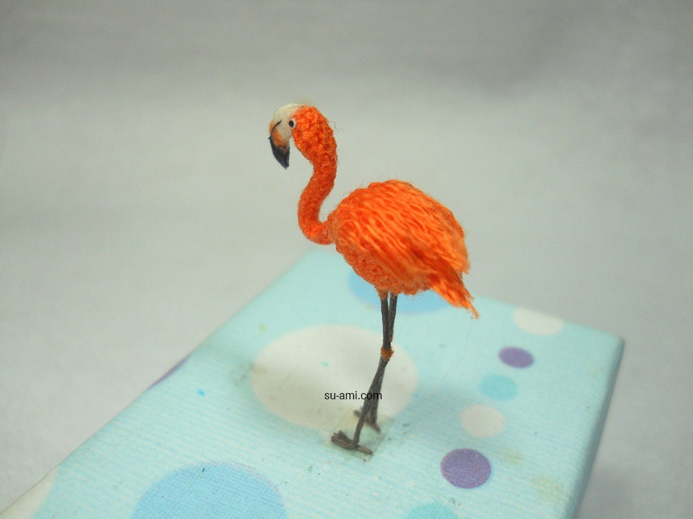 Miniature Flamingo - Micro Amigurumi Miniature Crochet Bird Stuffed Animal - Made To Order