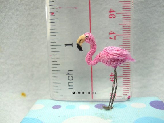 Mini Pink Flamingo - Micro Amigurumi Miniature Crochet Bird Stuffed Animal - Made To Order