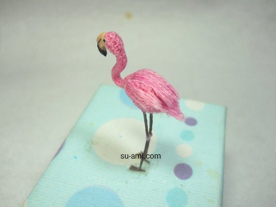 Mini Pink Flamingo - Micro Amigurumi Miniature Crochet Bird Stuffed Animal - Made To Order
