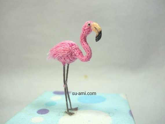 Mini Pink Flamingo - Micro Amigurumi Miniature Crochet Bird Stuffed Animal - Made To Order