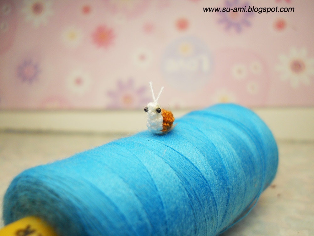 Extreme Micro Snail - Mini Tiny Dollhouse Miniature Insects - Single Thread Crochet Brown Snail - Made To Order