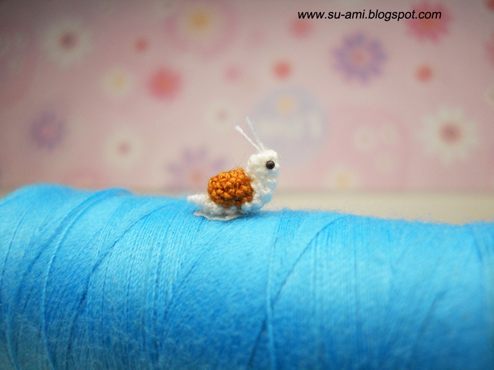 Extreme Micro Snail - Mini Tiny Dollhouse Miniature Insects - Single Thread Crochet Brown Snail - Made To Order