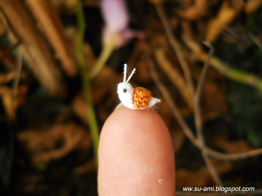 Extreme Micro Snail - Mini Tiny Dollhouse Miniature Insects - Single Thread Crochet Brown Snail - Made To Order