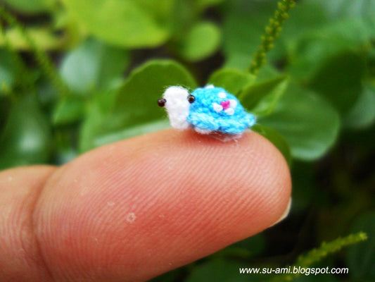 Micro Blue Turtle - Extreme Miniature Blue Turtle -  Micro Crochet Flowery Tortoise - Made To Order
