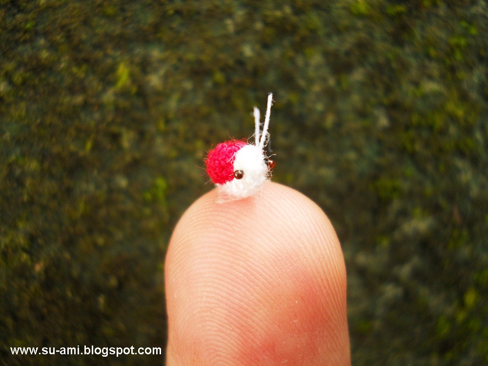 Extreme Micro Snail - Mini Tiny Dollhouse Miniature Insect - Micro crochet Red Snail - Made To Order