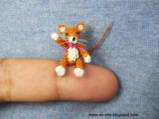 Lovely Brown Mouse Rat - Micro Amigurumi Crochet Miniature Animals - Made To Order