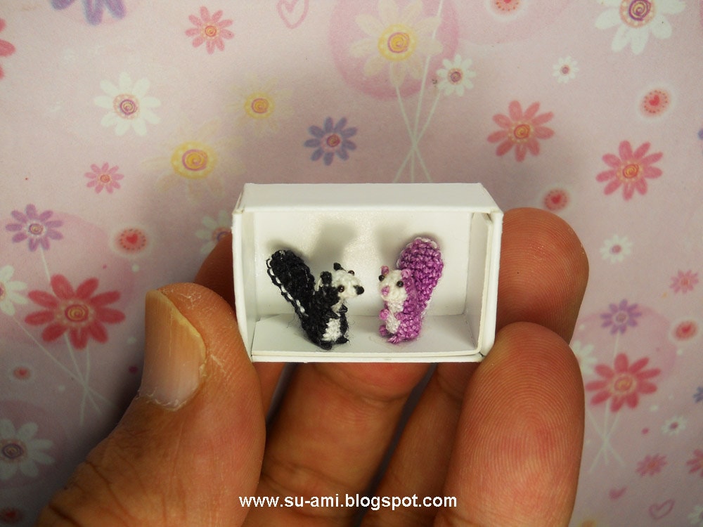 Cute Tiny Squirrels - Micro Crochet Miniature Animals Set of Two Squirrels Black and Purple - Made To Order