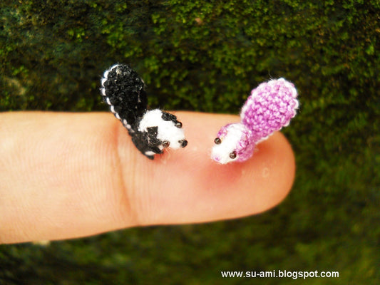 Cute Tiny Squirrels - Micro Crochet Miniature Animals Set of Two Squirrels Black and Purple - Made To Order