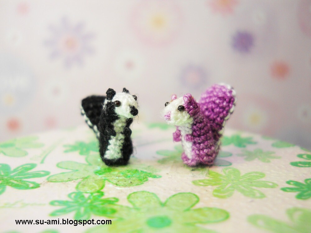Cute Tiny Squirrels - Micro Crochet Miniature Animals Set of Two Squirrels Black and Purple - Made To Order