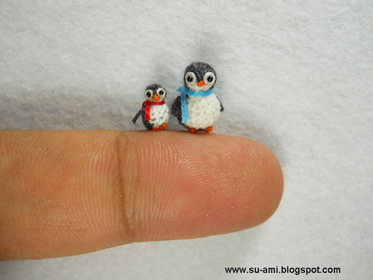 Micro Miniature Penguins - Mini Tiny Crochet Penguin Amigurumi - Set of Two Penguin Chicks - Made To Order