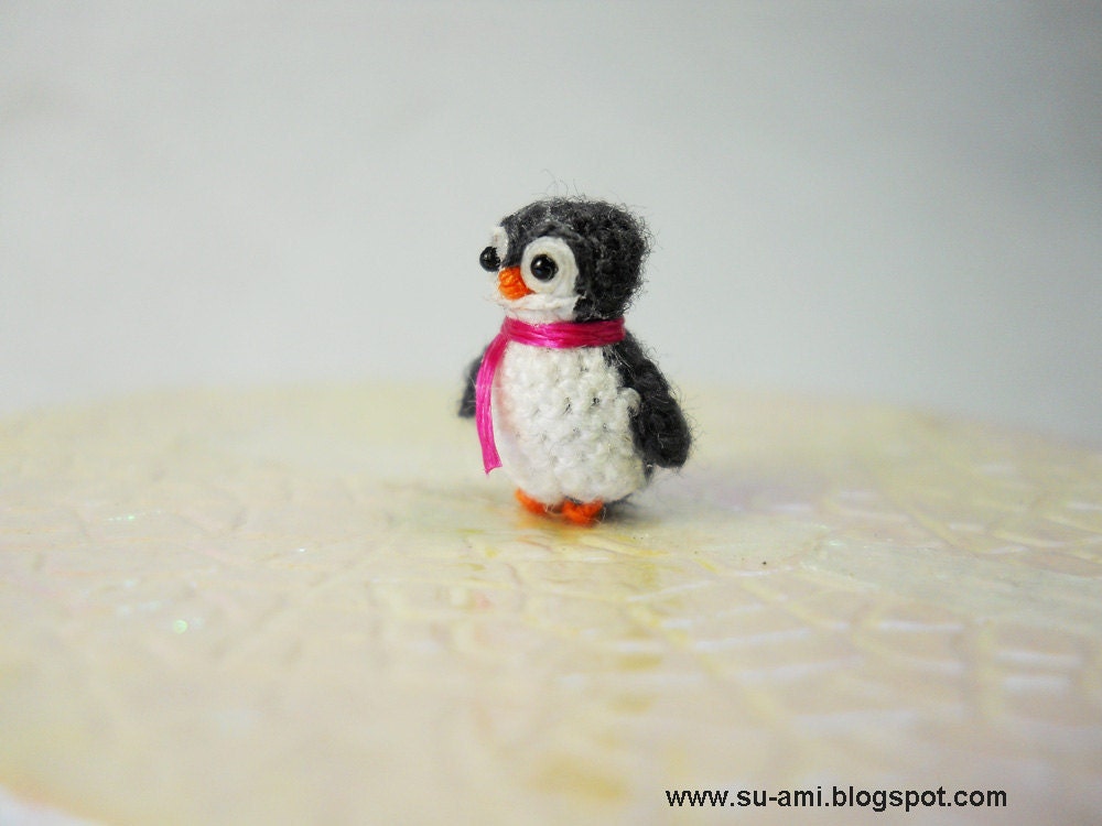 Teeny Tiny Penguin - Dollhouse Miniature Crocheted Bird Stuff Animal - Made To Order