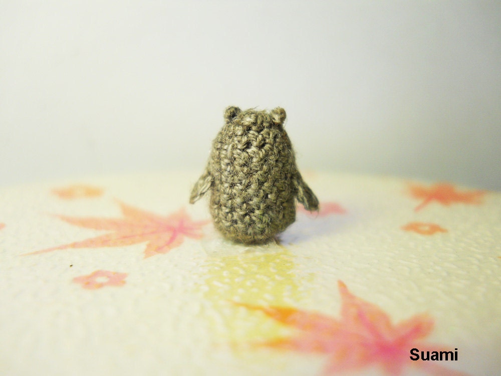 Miniature Crochet Owl - Micro Mini Amigurumi Grey Owl - Made To Order