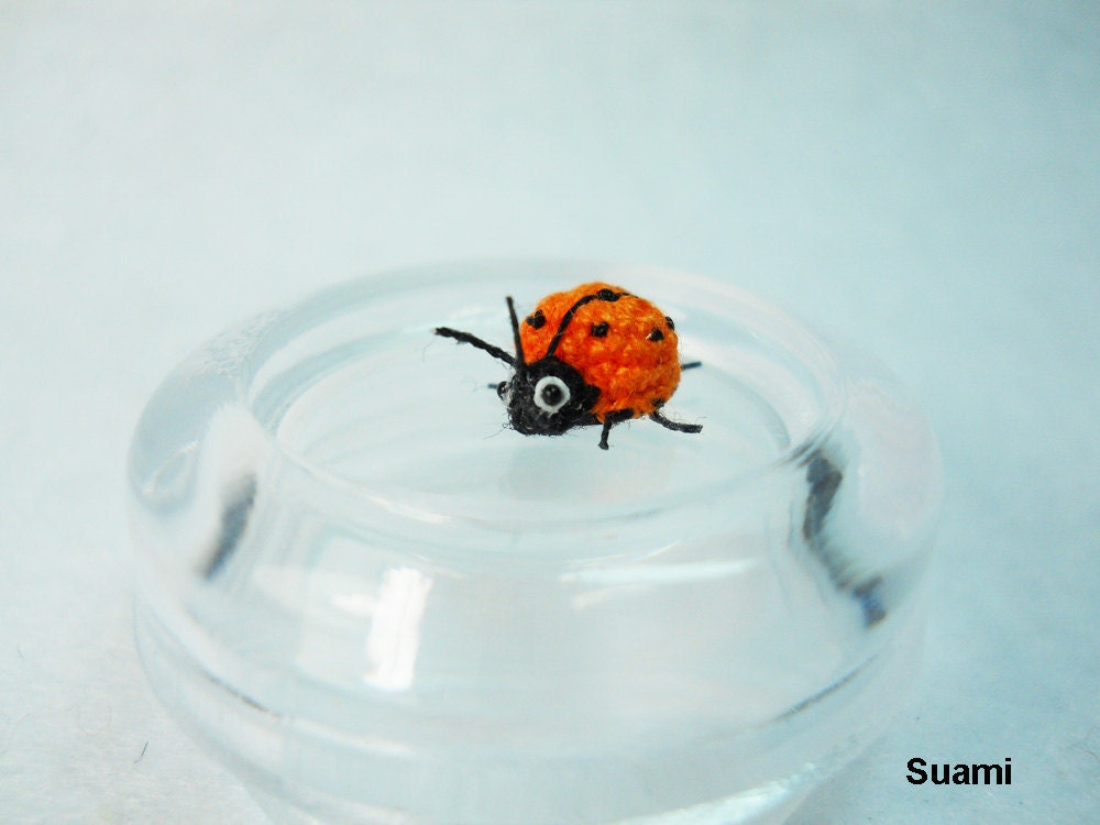 Orange Ladybug - Micro Amigurumi Crochet Miniature Ladybug - Made To Order