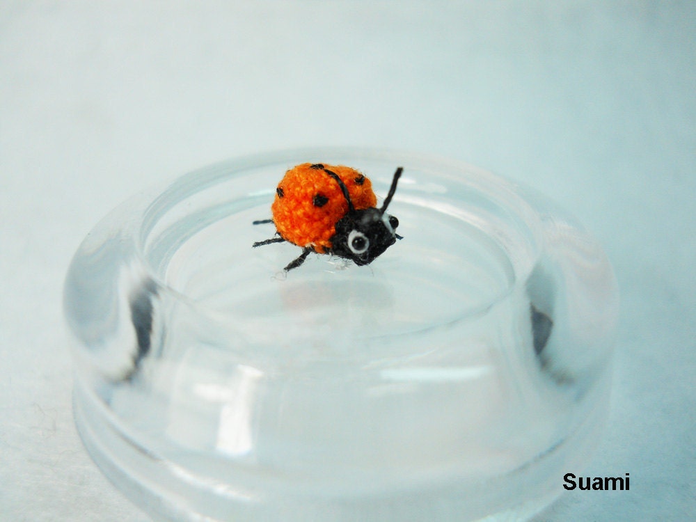 Orange Ladybug - Micro Amigurumi Crochet Miniature Ladybug - Made To Order