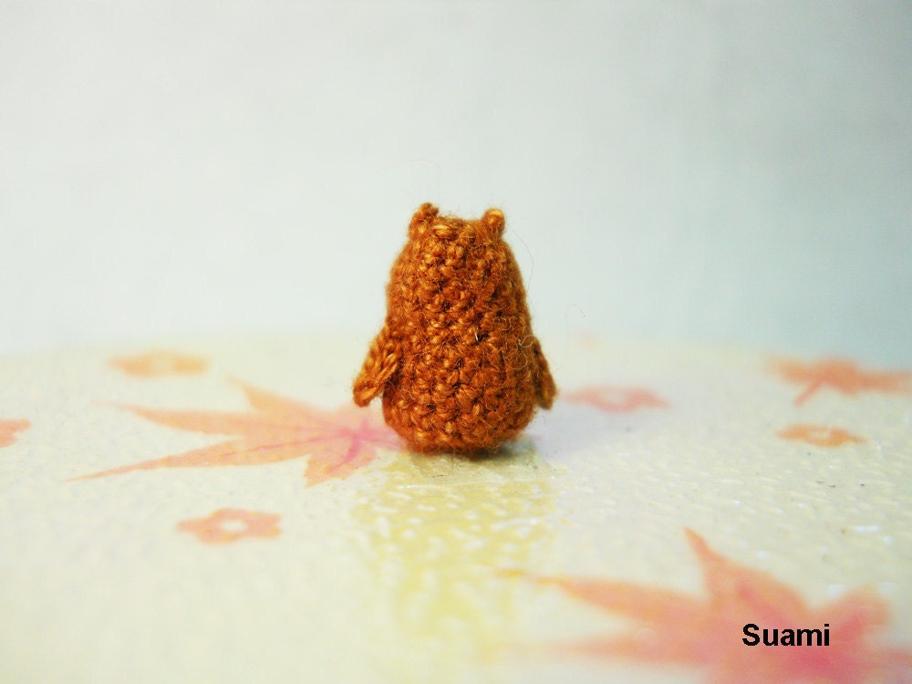 Micro Mini Brown Owl - Tiny Handmade Crochet Amigurumi Miniature Owls - Made To Order