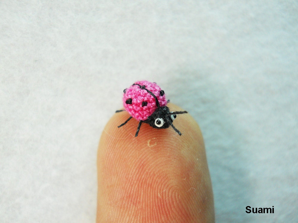 Micro Pink Ladybug - Tiny Crochet Miniature Ladybug - Made To Order