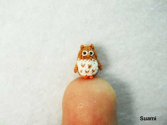 Micro Mini Brown Owl - Tiny Handmade Crochet Amigurumi Miniature Owls - Made To Order